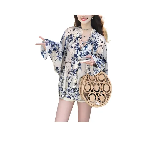 Wbwq Бело-голубая керамика Женские Шифоновые рубашки