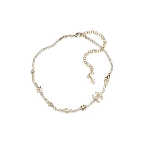 CHANEL 25C Металл Искусственный жемчуг Стразы Ожерелья Женское Серебро