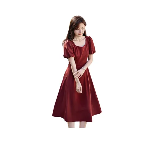 Mo Han Yi Mei Red Женские Короткие Платья с Рукавами