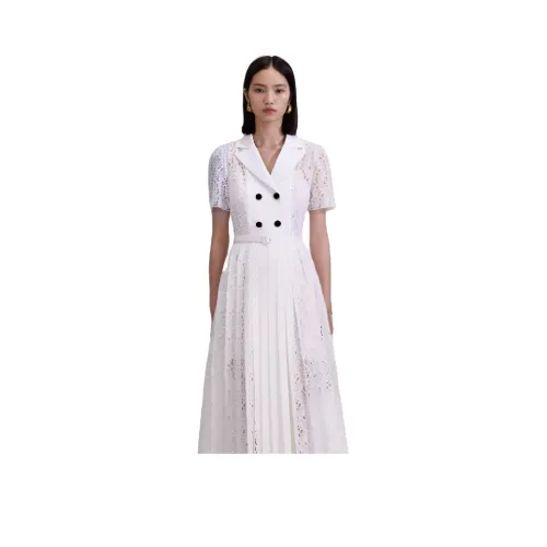 Self Portrait Vintage French Отложной воротник Короткий рукав Платье Женское