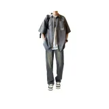 Дымчатый серый, рубашка + винтажные синие, джинсы