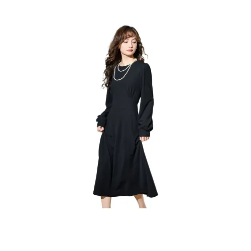 SMEN Длинное платье с длинными рукавами женское черное