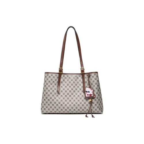 Staccato Коровья кожа ткань сумка-тоут плечо квадратная сумка большой женский кофе