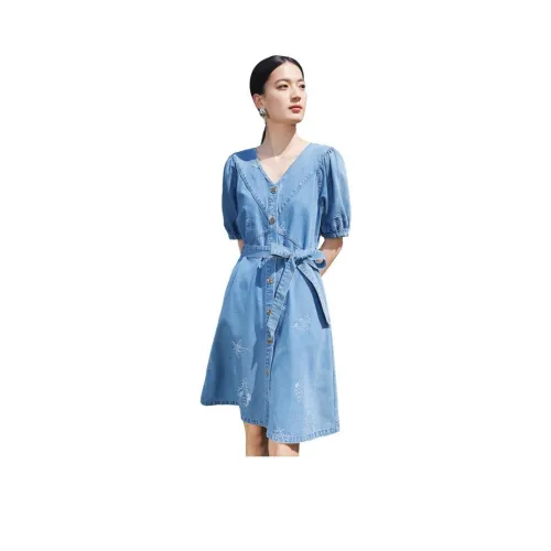 JZ Juzui Короткий рукав Платье Женское Синие оттенки