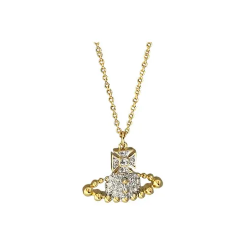 Vivienne Westwood Planet Pattern Crystal Necklaces Унисекс Gold
