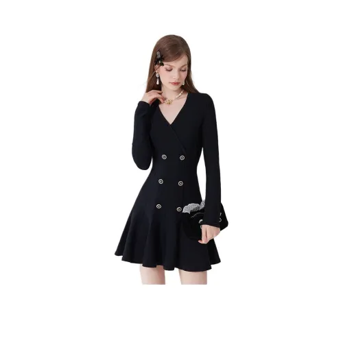 AIVEI Длинное платье с длинным рукавом женское черное