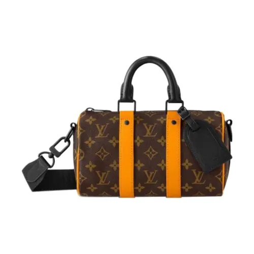 LOUIS VUITTON Keepall Покрытый холст с кожаными вставками Сумка через плечо Сумка Женская Коричневый и Оранжевый