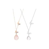 Ожерелье с каплей воды и бабочкой -- Серебряное + Розовое