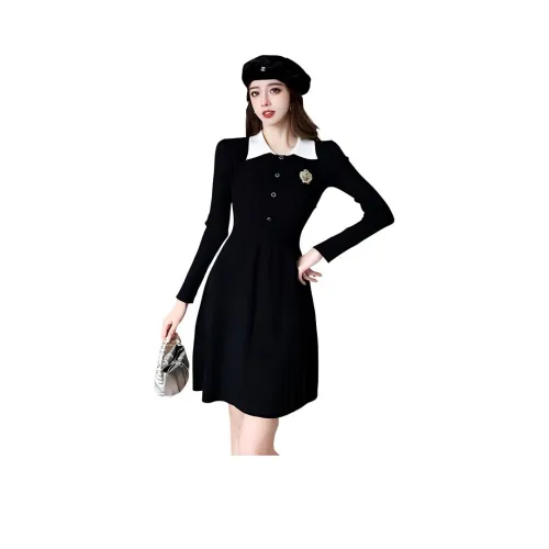 LSVE Длинное платье с длинными рукавами женское черное