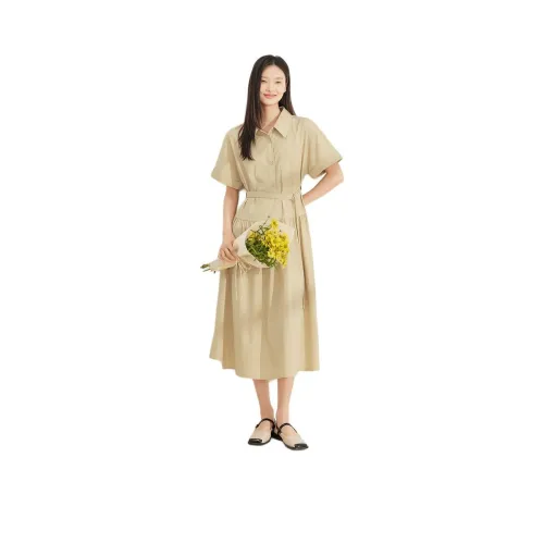 Fragment Short Sleeved Dress Women's Khaki Фрагмент Короткий Рукав Платье Женские Хаки