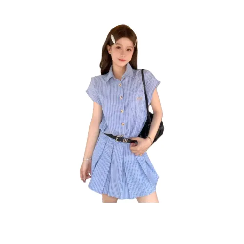 XIANSINIAO Blue Женские Короткие Платья с Рукавами