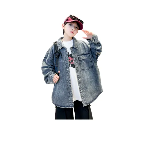 The panda is round Деним Рубашка Синий Детский