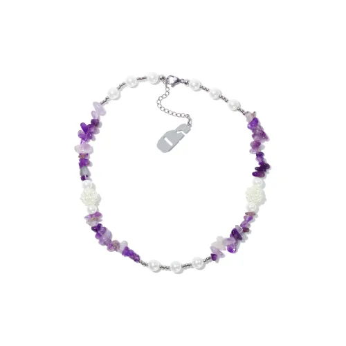 Get'em ON Фиолетовый Crushed Камень Белая раковина Бусины Серебряный Титановая сталь Ожерелья Унисекс