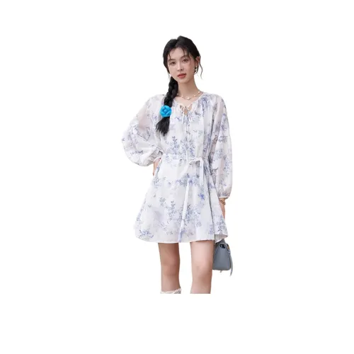 MISHOW Длинное платье с длинными рукавами женское синее