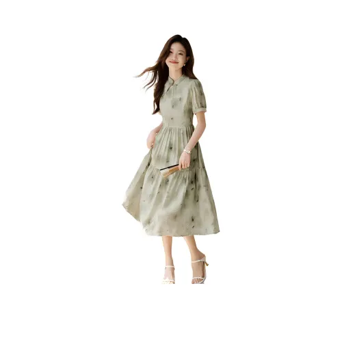 Mo Han Yi Mei Короткий рукав Платье Женское Многоцветное зеленый