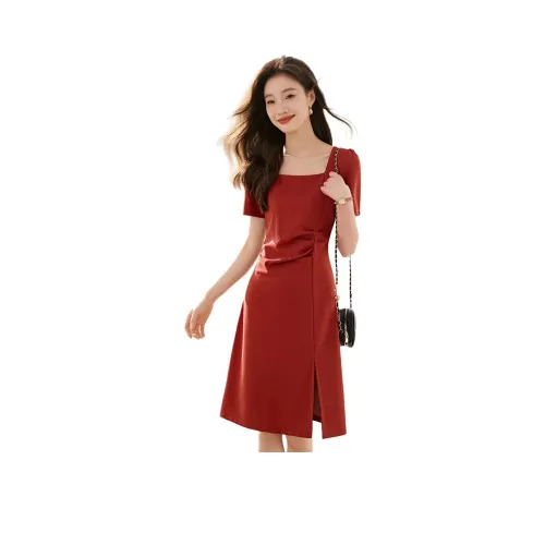 Mo Han Yi Mei Длинное платье с длинными рукавами женское винтажный красный