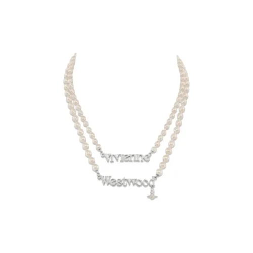 Vivienne Westwood Swarovski Glass Pearl Brass Pearl Necklaces Women's Silver