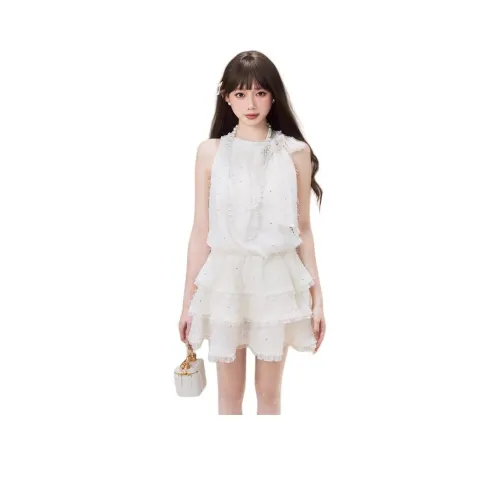 PAVLISOVA Без рукавов Платье Женское Жемчужное с блестками