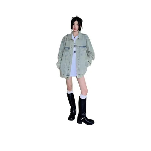 PLANE DRIFT Джинсовая куртка Женская Винтажный зеленый