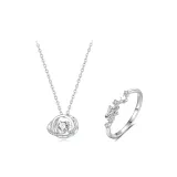 Серебряное галактическое ожерелье + кольцо с земной звездой набор