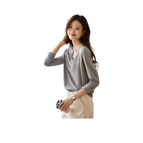 Mo Han Yi Mei Стандартная T-рубашка Женская Светлый Фотиния Серый