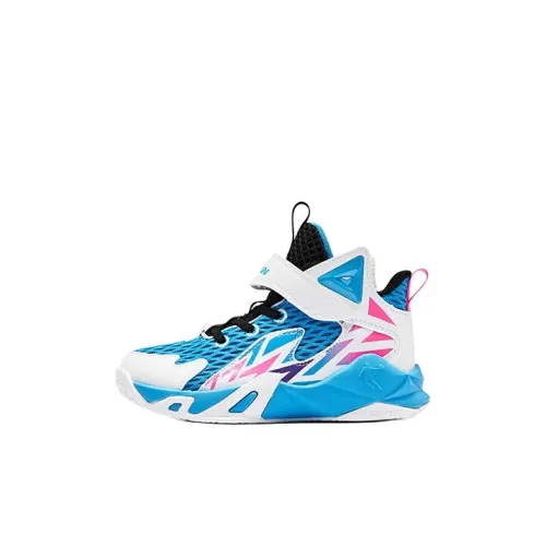QIAODAN Детские баскетбольные кроссовки High Top Сине-белые Для дошкольников
