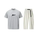 Серый топ + абрикосовые штаны