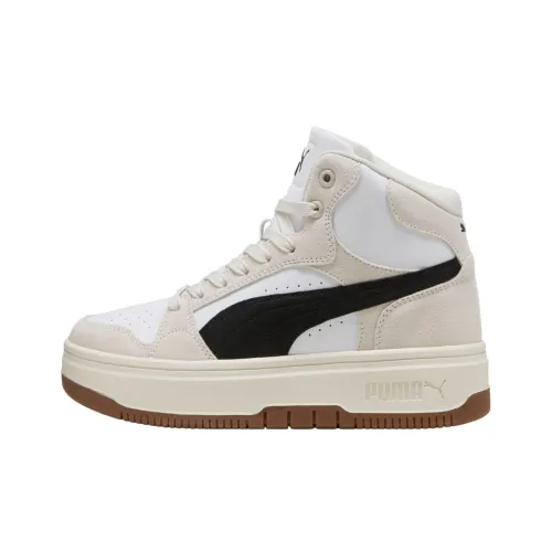 PUMA REBOUND Устойчивый к истиранию Поддержка MID Топ Скейтборд Кроссовки Женские Белый Черный