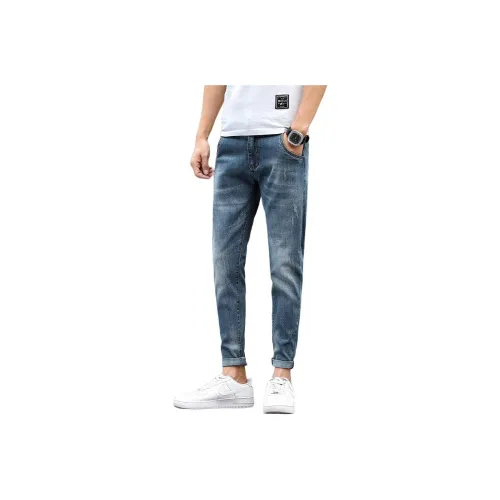 YUQIAN Светло-синие брюки на щиколотку, мужские джинсы