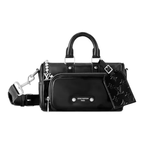 LOUIS VUITTON Keepall Коровья кожа Сумка через плечо Сумка унисекс черного цвета