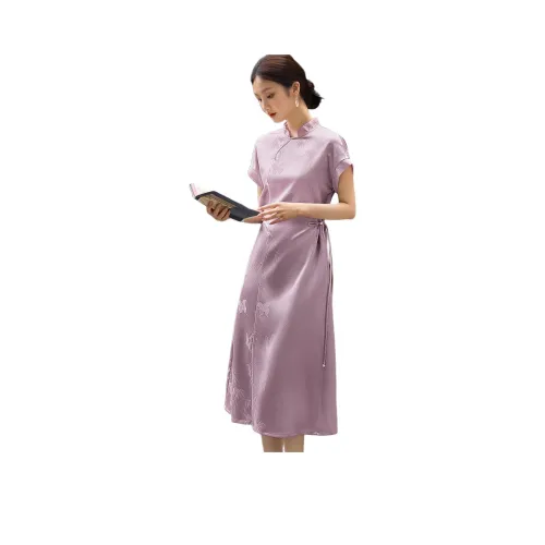 XWI Короткий рукав Платье Женское Серый Фиолетовый