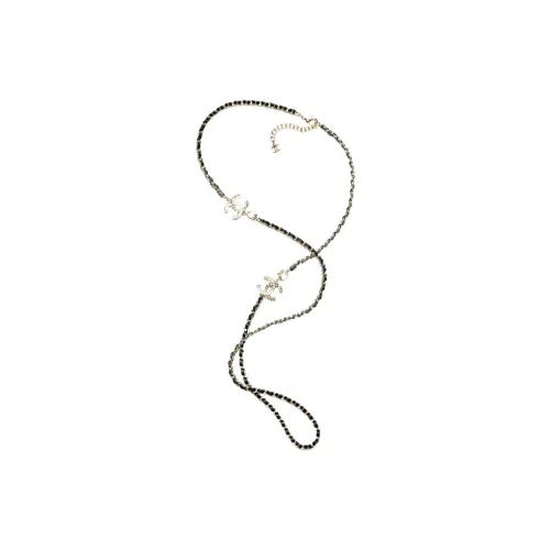 CHANEL Double C23k Металл Телячья кожа Стразы Ожерелья Женские Черный