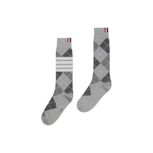 THOM BROWNE Light Gray Men's Mid Calf Socks THOM BROWNE Светло-серые мужские носки до икры средней длины