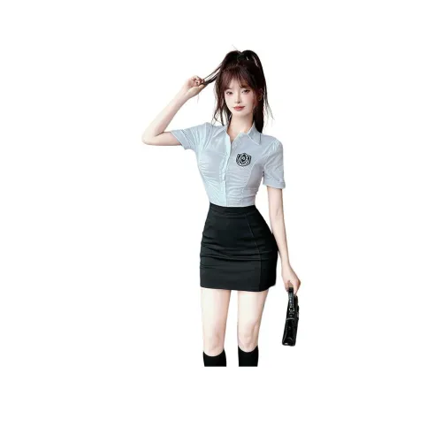 DGMZ Белая Рубашка + Черная Юбка Набор Одежды Женская Униформа