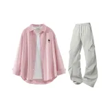 Red White Striped Shirt + Light Gray Cargo Pants  
Красная белая полосатая рубашка + светло-серые карго штаны