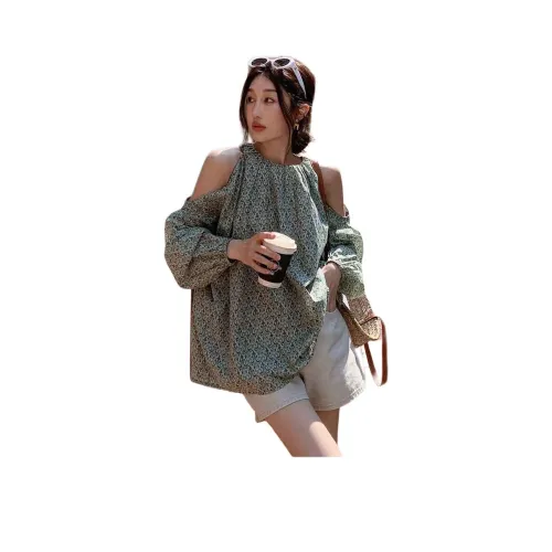 NANING9 Зеленые Женские Рубашки