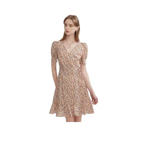 Caroline Короткий рукав Платье Женское Оранжевый Цветок