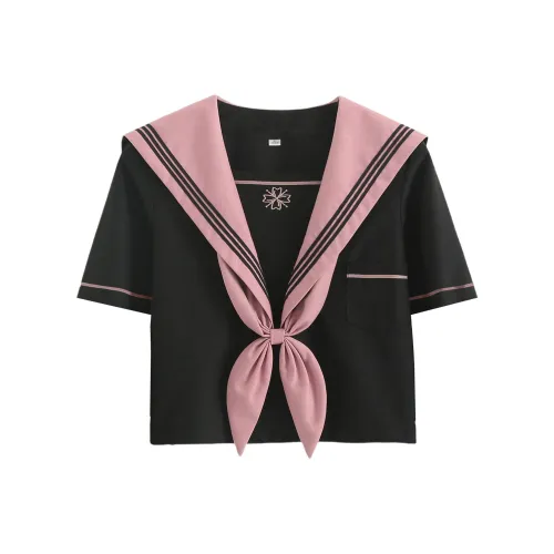 Luohua Candy Цветочный Blizzard, Черный Короткий Sleeved Одиночная пара + Галстуки-бабочки Женская Униформа