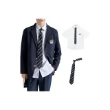 Тёмно-синий комплект из трёх предметов [пальто + рубашка + галстук]