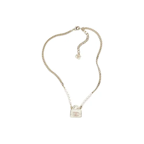 CHANEL Double C Металл Смола Искусственный жемчуг Стразы Ожерелье Женское Золото