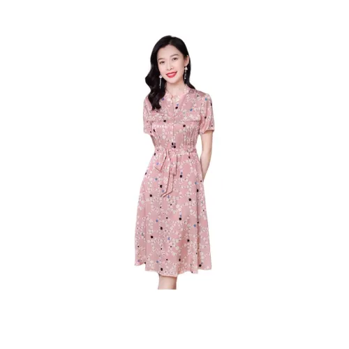 Yi Mengyuan Шелк Короткий Рукав Платье Женское