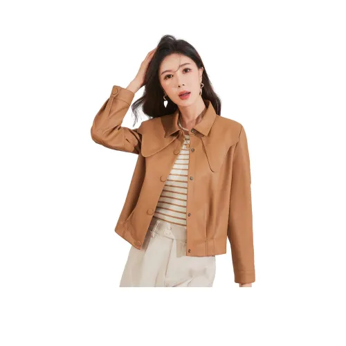 Sanpowa кожаная куртка женская CAMEL