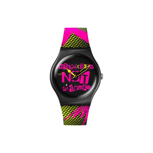 SWATCH NO RULES Collection Кварцевый механизм Унисекс Часы 41 мм Черный циферблат Ботанический керамический корпус Часы с силиконовым ремешком