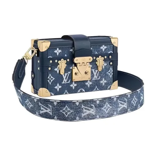 LOUIS VUITTON PETITE MALLE Деним с коровьей кожей отделка твердая коробка сумка через плечо ручная сумка плечевая сумка женская синяя