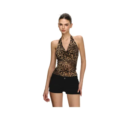 JUFU Леопардовый принт Женские Майки