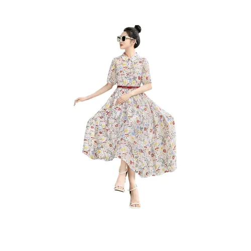 Cypress House Короткий рукав Платье Женское Белое Основа с Красным и Желтым цветочным