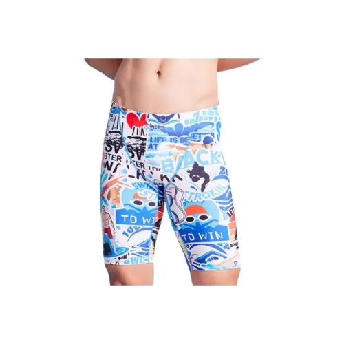 ZOKE Плавки Мужские Синие Белые Swimmer Цветочный Дизайн