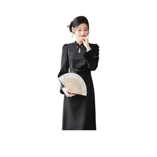 Like The Age Of Water Длинное Платье с Длинными Рукавами Женское Черное