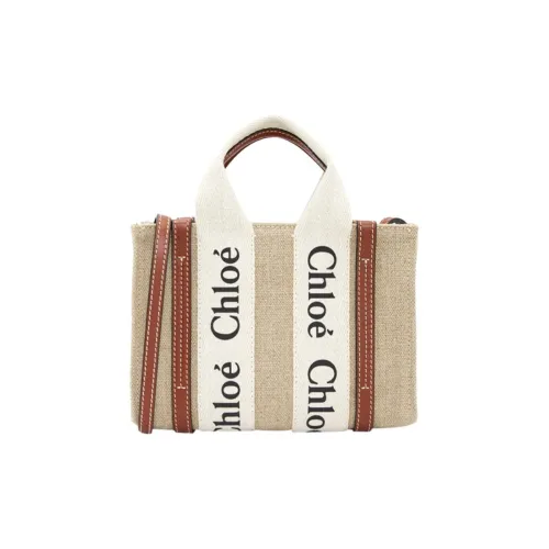 Chloe Древесный холст с кожей Тоут Сумка Сумка для покупок Сумка через плечо Сумка мини Женская Экрю