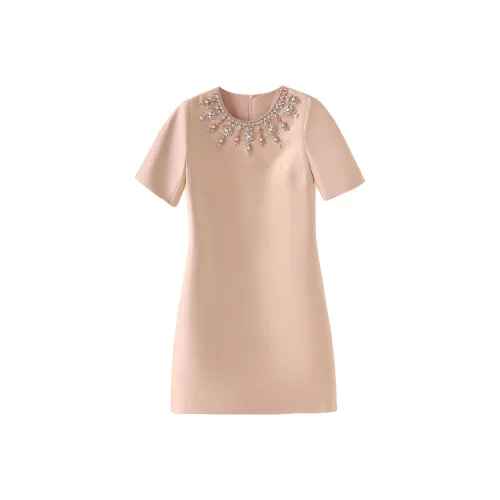 MH Розово-золотой Женские Короткие Платья с Рукавами